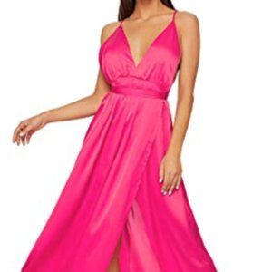 Sexy Satin Deep V Neck Backless Maxi Party Dress